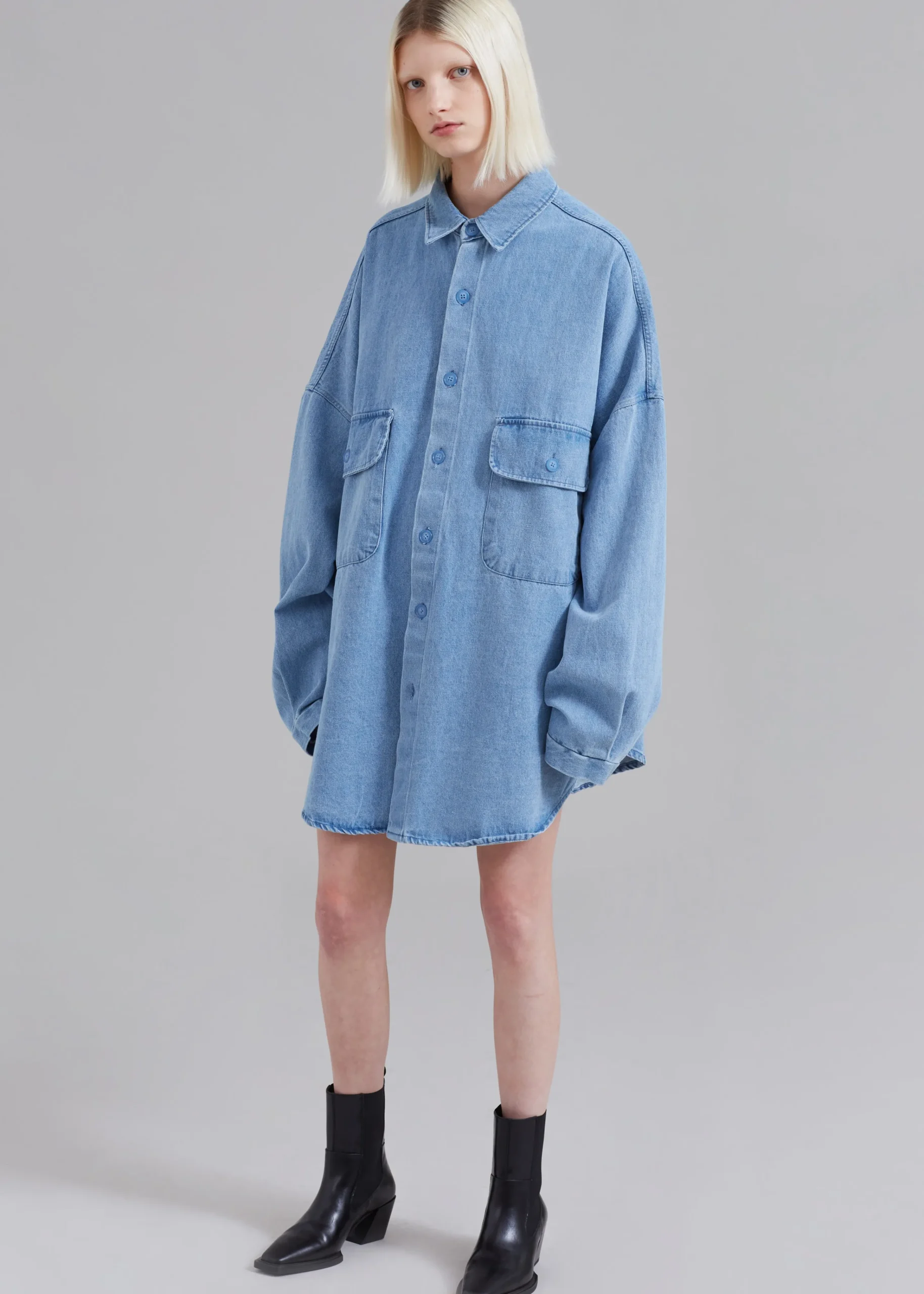 The Frankie Shop Dallas Denim Overshirt Worn Wash Hot