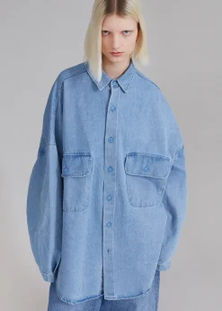 The Frankie Shop Dallas Denim Overshirt Worn Wash Hot