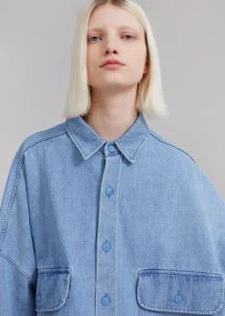 The Frankie Shop Dallas Denim Overshirt Worn Wash Hot