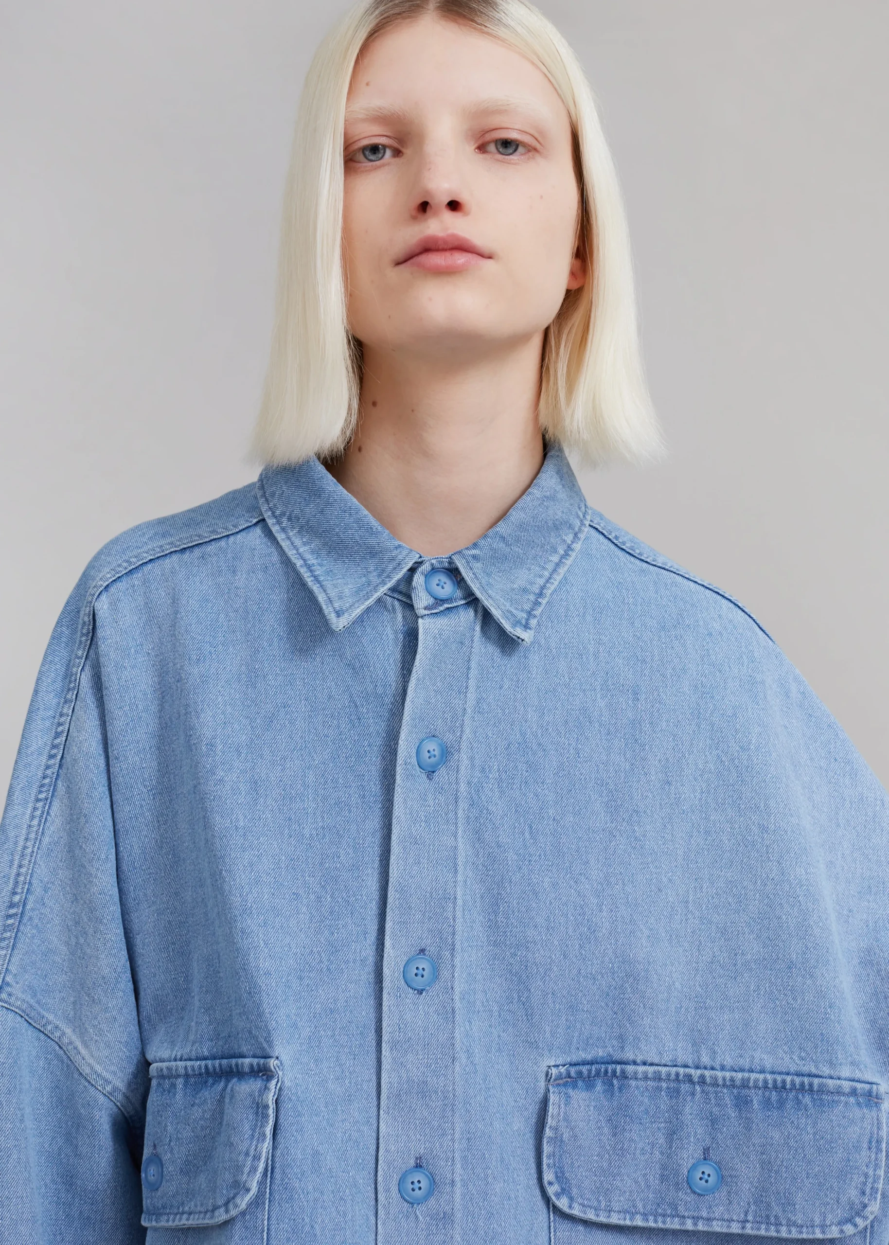 The Frankie Shop Dallas Denim Overshirt Worn Wash Hot