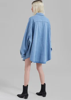 The Frankie Shop Dallas Denim Overshirt Worn Wash Hot