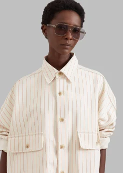 The Frankie Shop Dallas Denim Overshirt Orange Pinstripe Best