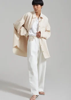 The Frankie Shop Dallas Denim Overshirt Orange Pinstripe Best