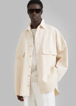 The Frankie Shop Dallas Denim Overshirt Orange Pinstripe Best
