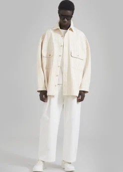 The Frankie Shop Dallas Denim Overshirt Orange Pinstripe Best