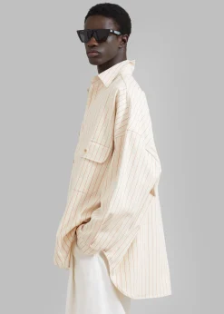 The Frankie Shop Dallas Denim Overshirt Orange Pinstripe Best