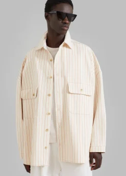 The Frankie Shop Dallas Denim Overshirt Orange Pinstripe Best