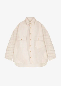 The Frankie Shop Dallas Denim Overshirt Orange Pinstripe Best