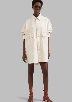 The Frankie Shop Dallas Denim Overshirt Orange Pinstripe Best
