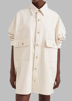 The Frankie Shop Dallas Denim Overshirt Orange Pinstripe Best