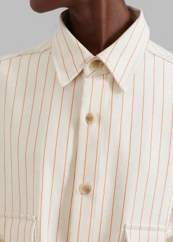 The Frankie Shop Dallas Denim Overshirt Orange Pinstripe Best