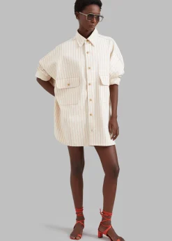 The Frankie Shop Dallas Denim Overshirt Orange Pinstripe Best