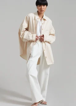 The Frankie Shop Dallas Denim Overshirt Orange Pinstripe Best
