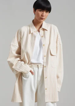 The Frankie Shop Dallas Denim Overshirt Orange Pinstripe Best