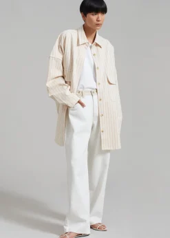 The Frankie Shop Dallas Denim Overshirt Orange Pinstripe Best
