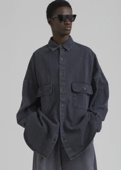 The Frankie Shop Dallas Men Denim Overshirt Dark Grey Best