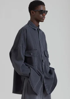 The Frankie Shop Dallas Men Denim Overshirt Dark Grey Best