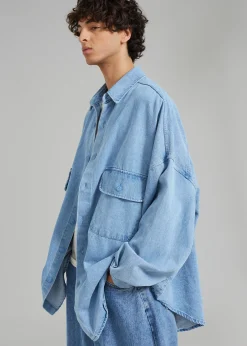 The Frankie Shop Dallas Men Denim Overshirt Worn Wash Best
