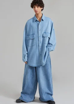 The Frankie Shop Dallas Men Denim Overshirt Worn Wash Best