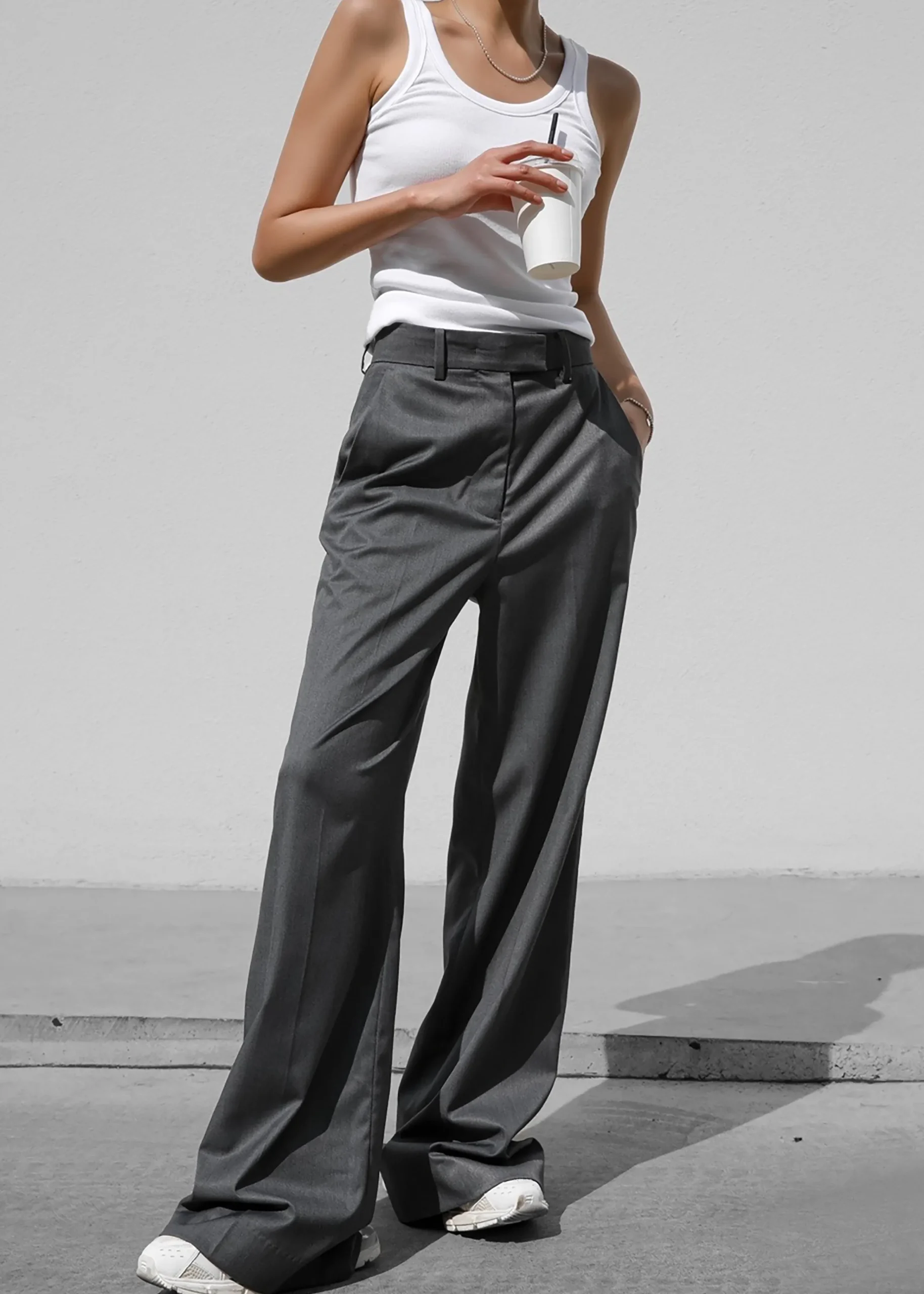The Frankie Shop Daphne Wide Trousers Dark Grey