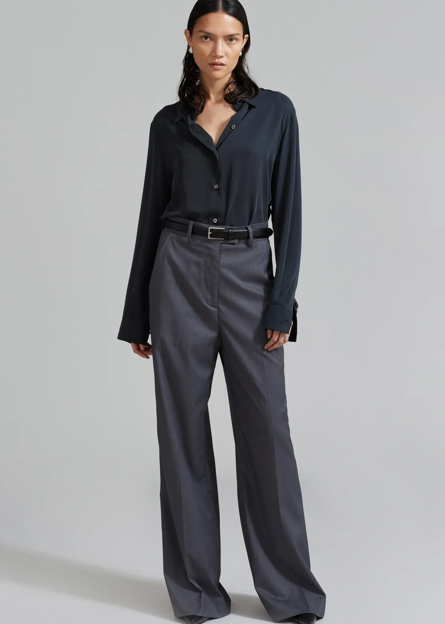 The Frankie Shop Daphne Wide Trousers Dark Grey