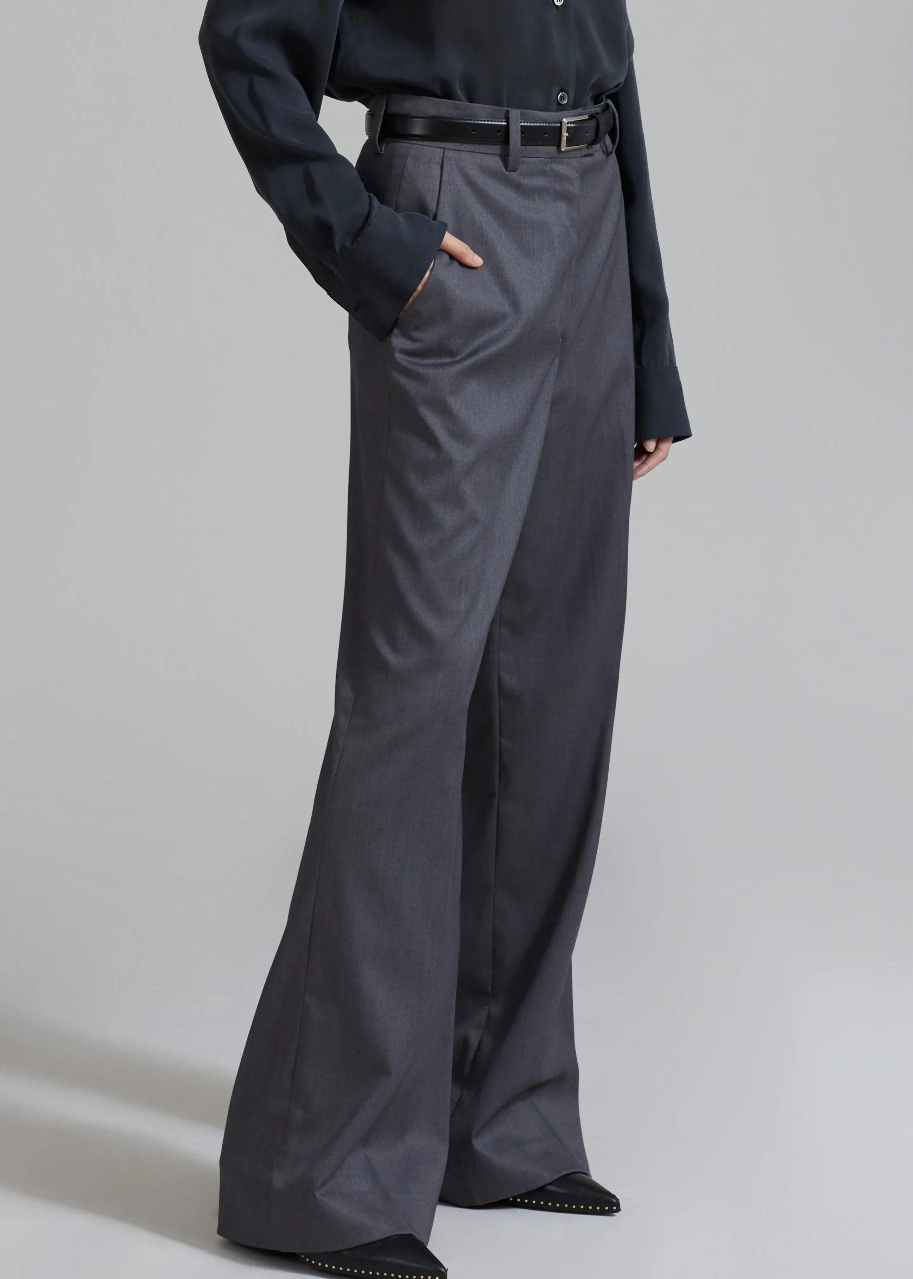 The Frankie Shop Daphne Wide Trousers Dark Grey