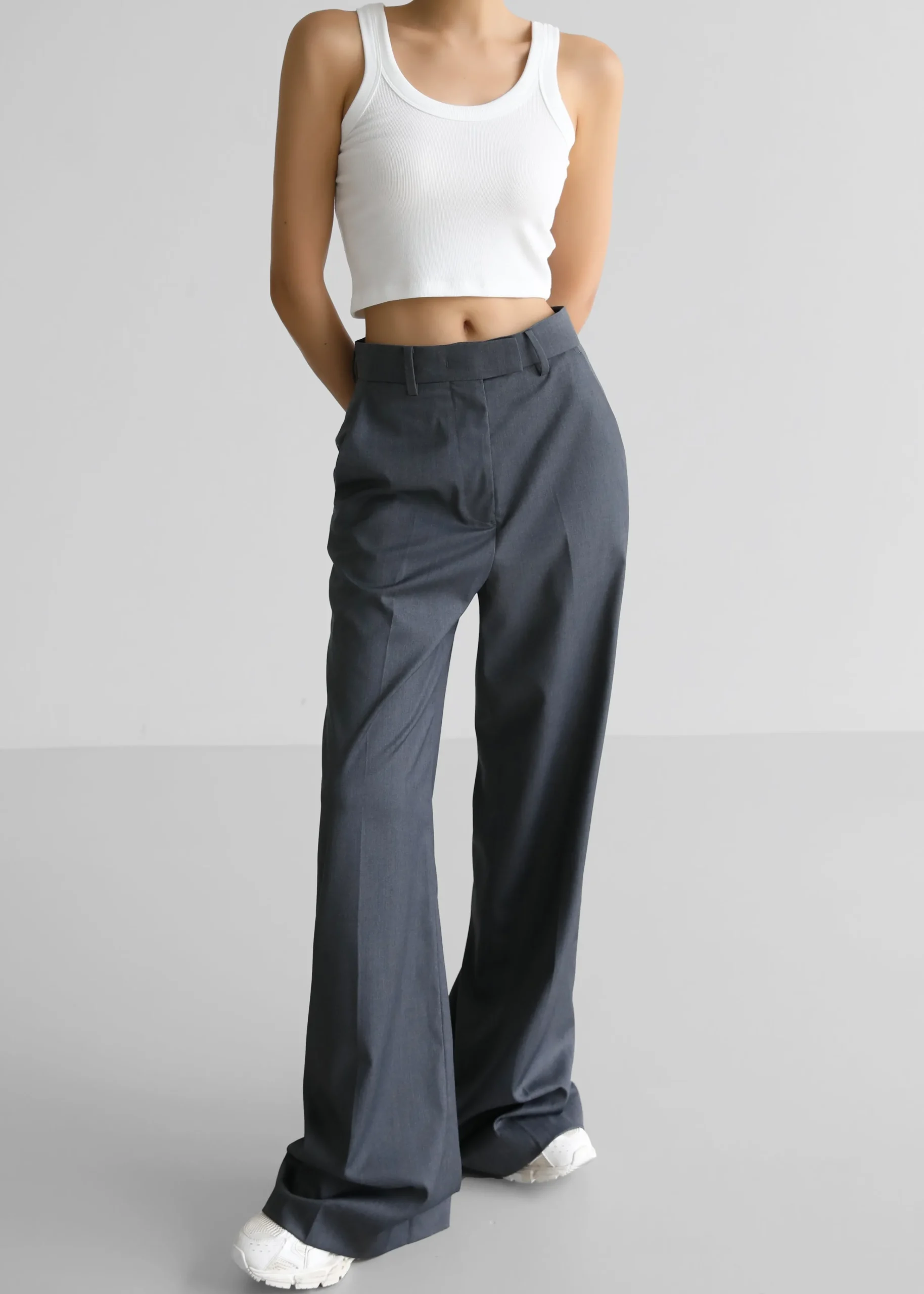 The Frankie Shop Daphne Wide Trousers Dark Grey