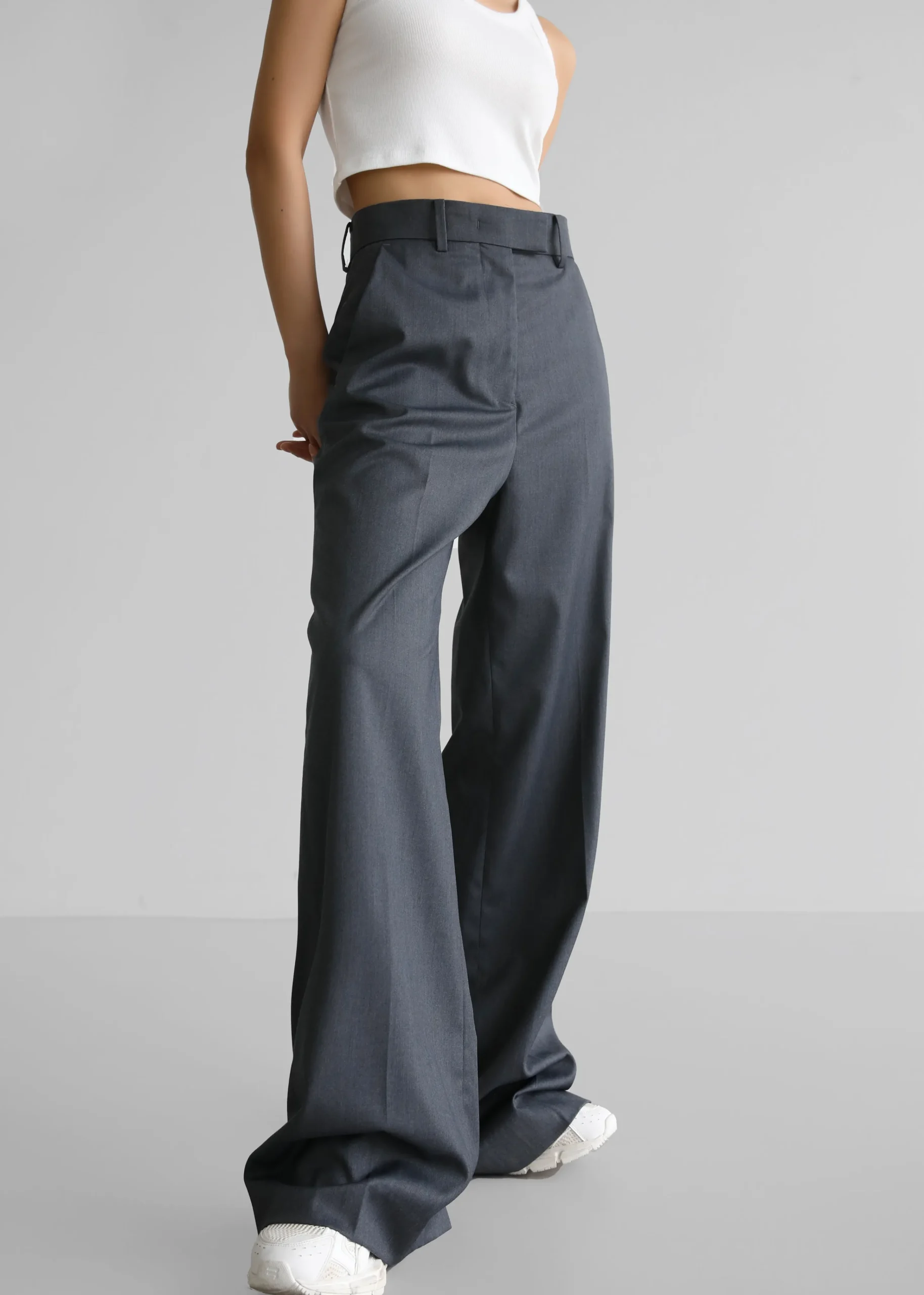 The Frankie Shop Daphne Wide Trousers Dark Grey