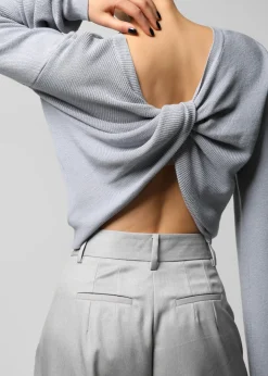 The Frankie Shop Darcey Twisted Knit Top Light Grey