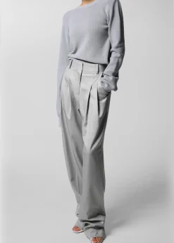 The Frankie Shop Darcey Twisted Knit Top Light Grey