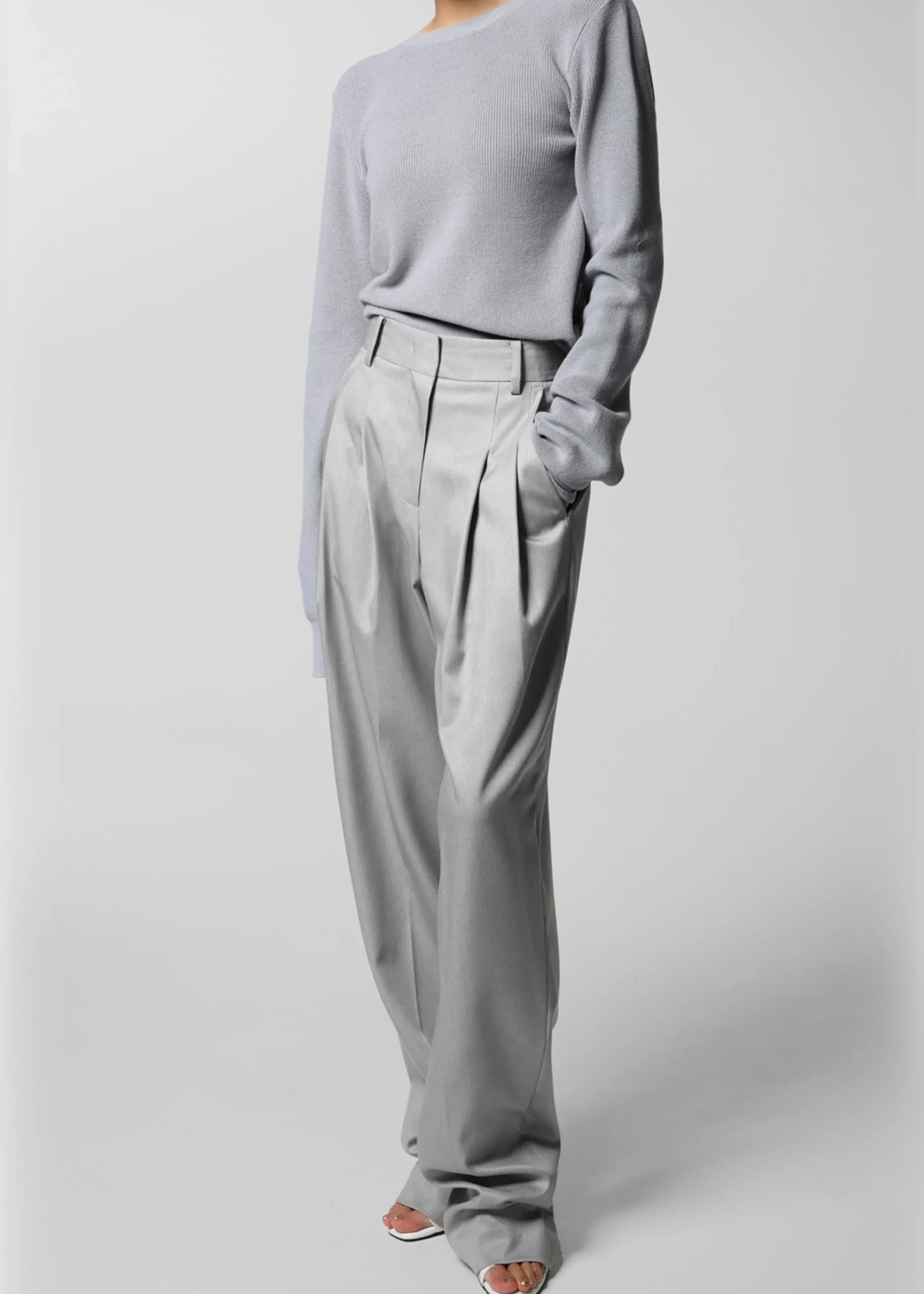The Frankie Shop Darcey Twisted Knit Top Light Grey