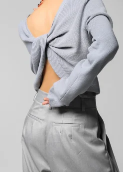 The Frankie Shop Darcey Twisted Knit Top Light Grey