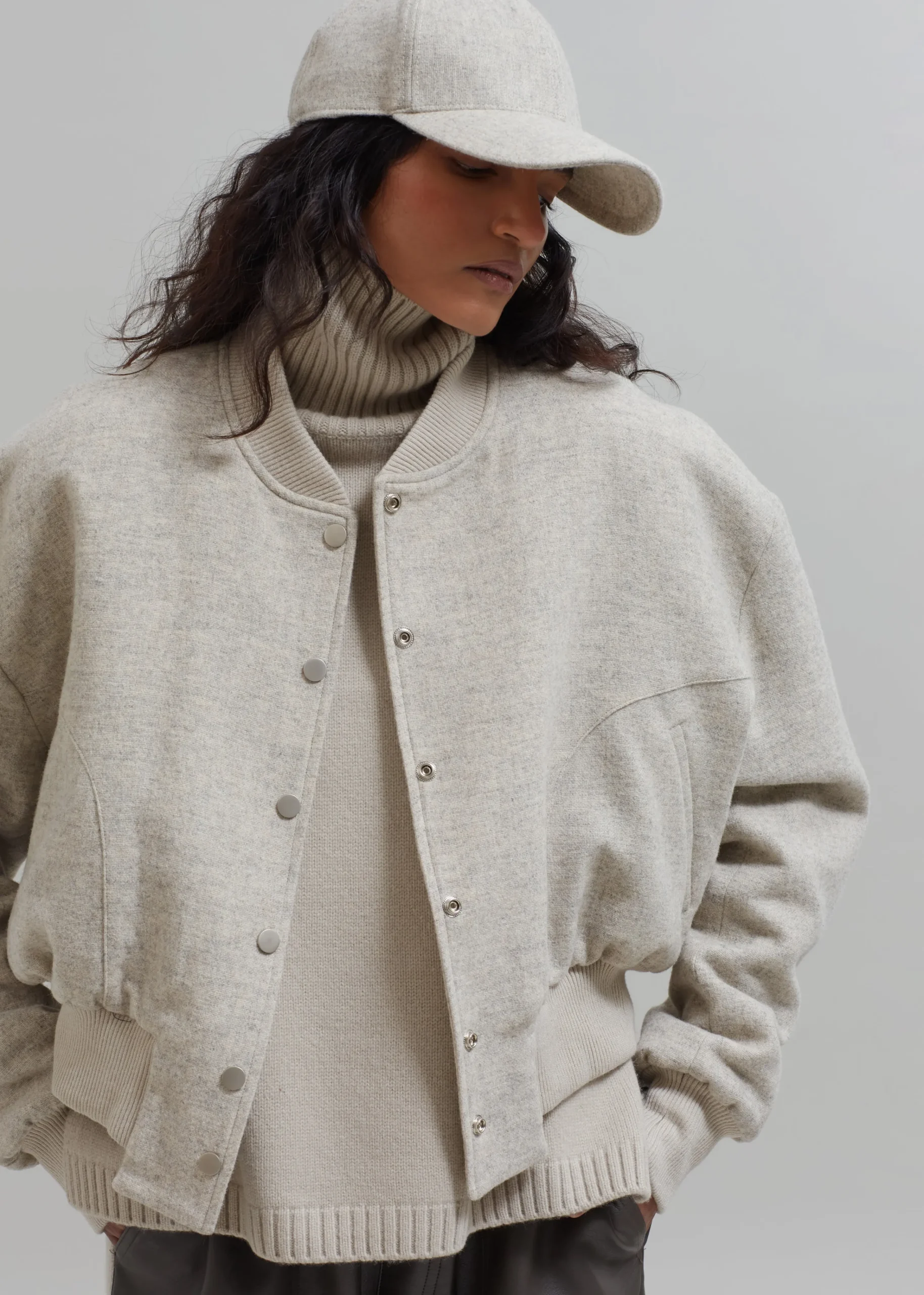 The Frankie Shop Debbie Wool Bomber Taupe Melange Discount