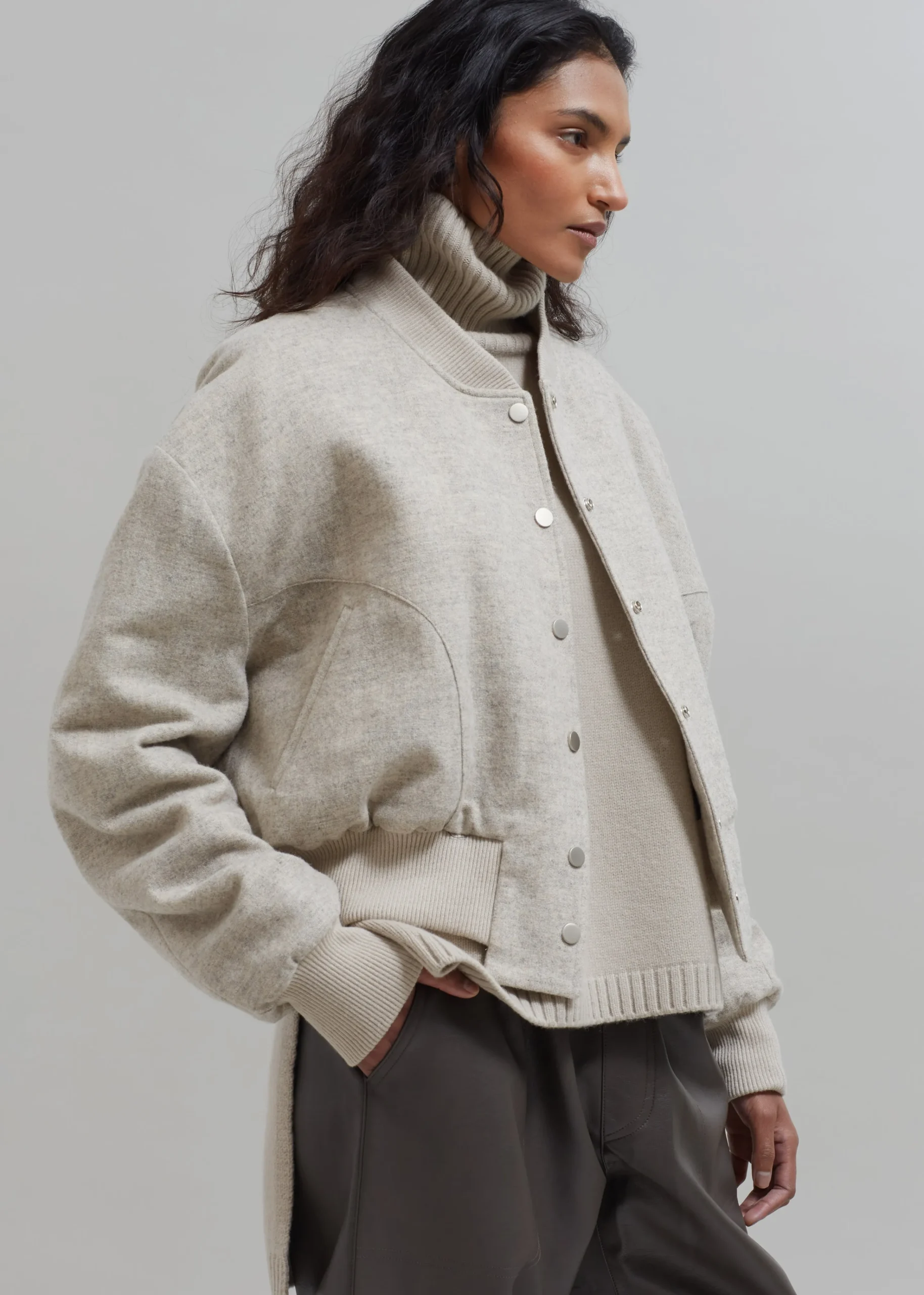 The Frankie Shop Debbie Wool Bomber Taupe Melange Discount