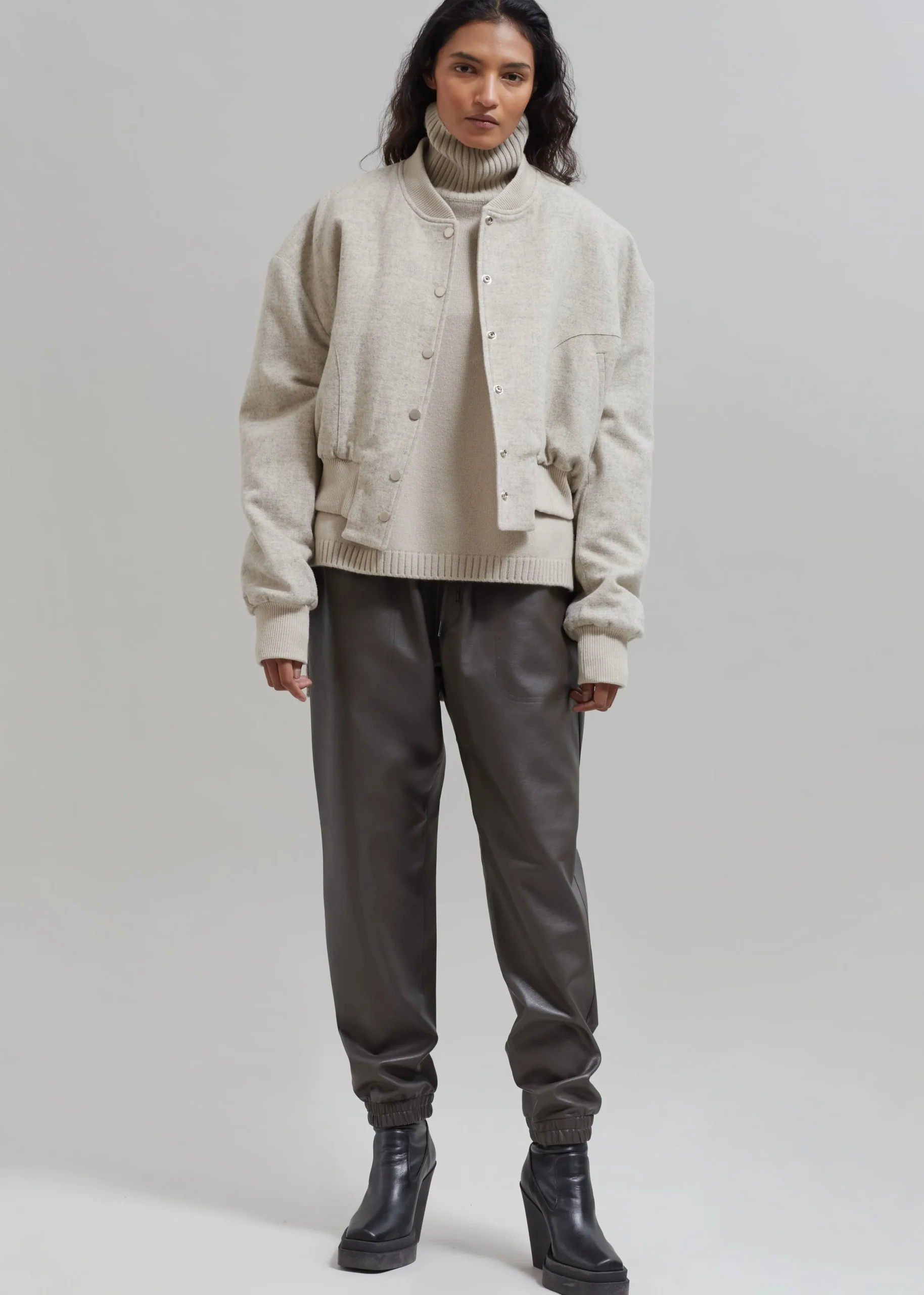 The Frankie Shop Debbie Wool Bomber Taupe Melange Discount