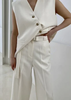 The Frankie Shop Delphi Belted Pants Cream Hot
