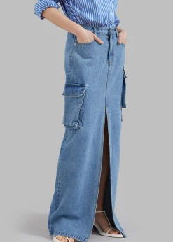 The Frankie Shop Denver Cargo Skirt Medium Wash Hot