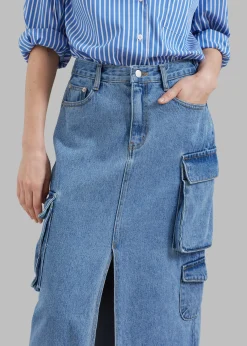 The Frankie Shop Denver Cargo Skirt Medium Wash Hot