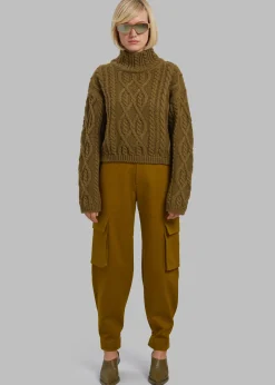 The Frankie Shop Devi Cable-Knit Mock Neck Sweater Khaki Brown Online