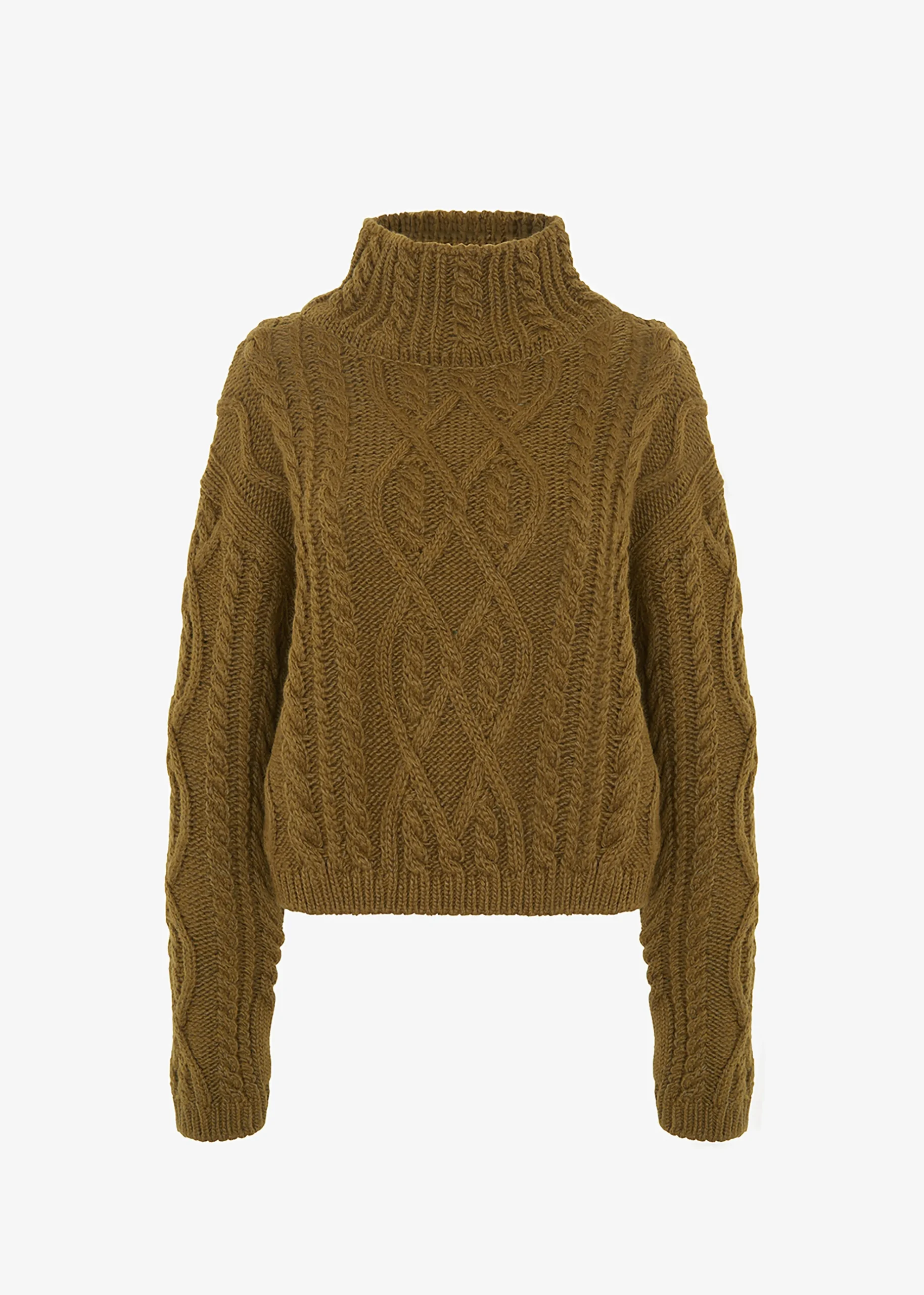 The Frankie Shop Devi Cable-Knit Mock Neck Sweater Khaki Brown Online