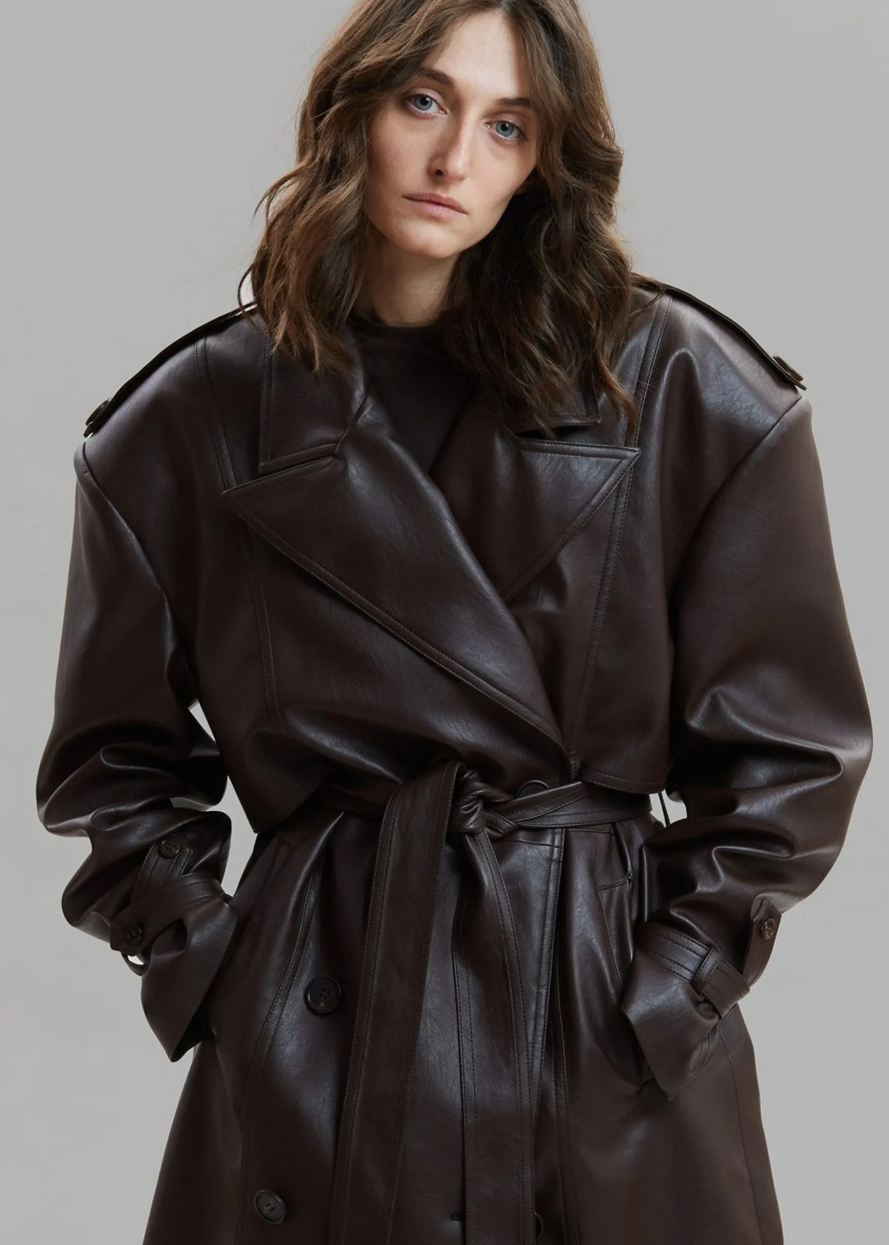 The Frankie Shop Diana Faux Leather Trench Coat Java Online
