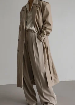 The Frankie Shop Diana Faux Leather Trench Coat Beige Hot