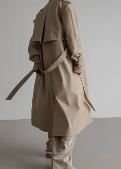 The Frankie Shop Diana Faux Leather Trench Coat Beige Hot