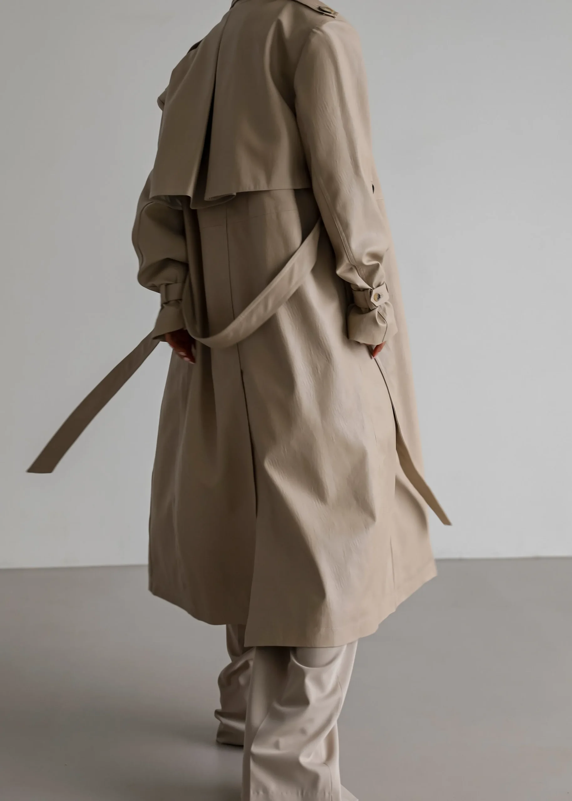 The Frankie Shop Diana Faux Leather Trench Coat Beige Hot