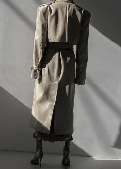 The Frankie Shop Diana Faux Leather Trench Coat Beige Hot
