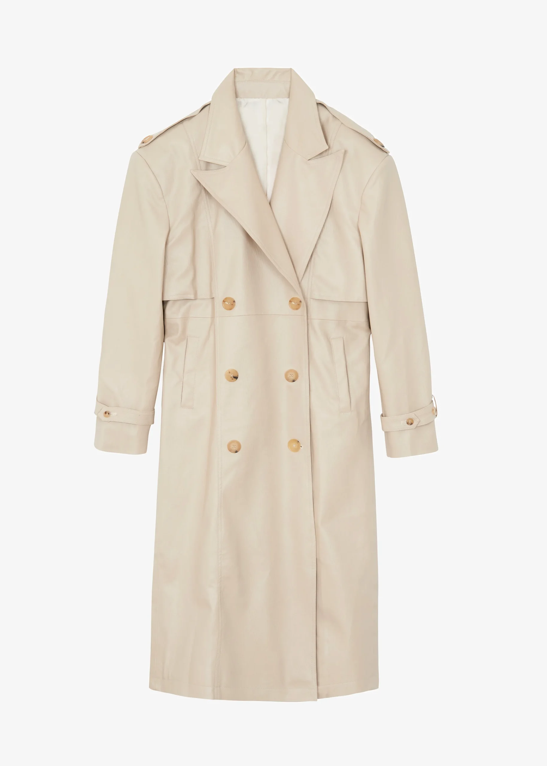The Frankie Shop Diana Faux Leather Trench Coat Beige Hot