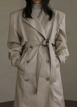 The Frankie Shop Diana Faux Leather Trench Coat Beige Hot