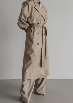 The Frankie Shop Diana Faux Leather Trench Coat Beige Hot