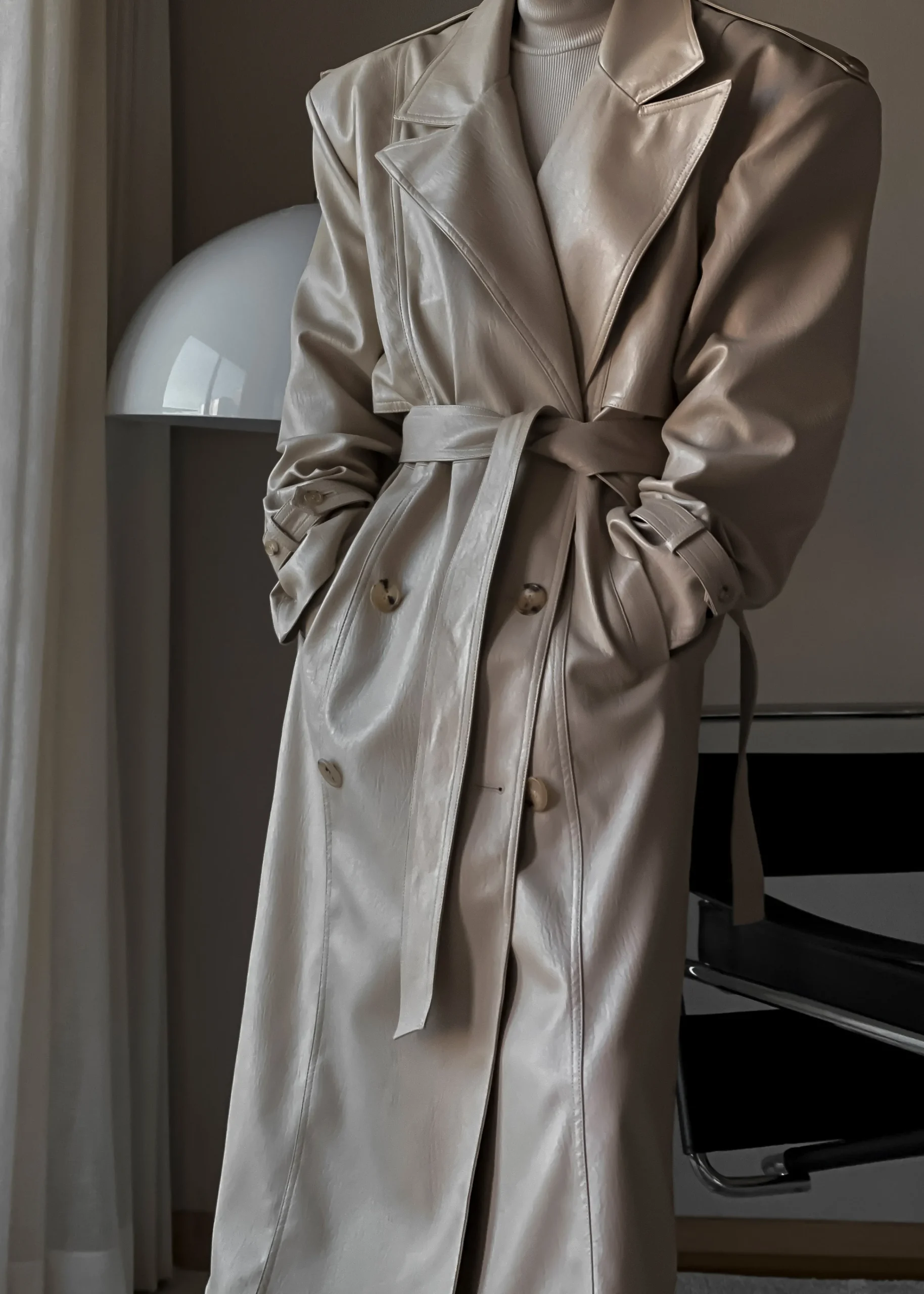 The Frankie Shop Diana Faux Leather Trench Coat Beige Hot