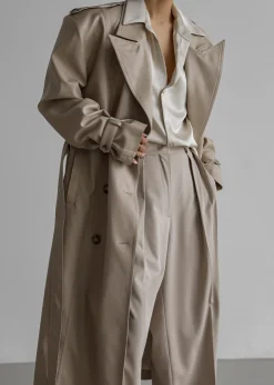 The Frankie Shop Diana Faux Leather Trench Coat Beige Hot